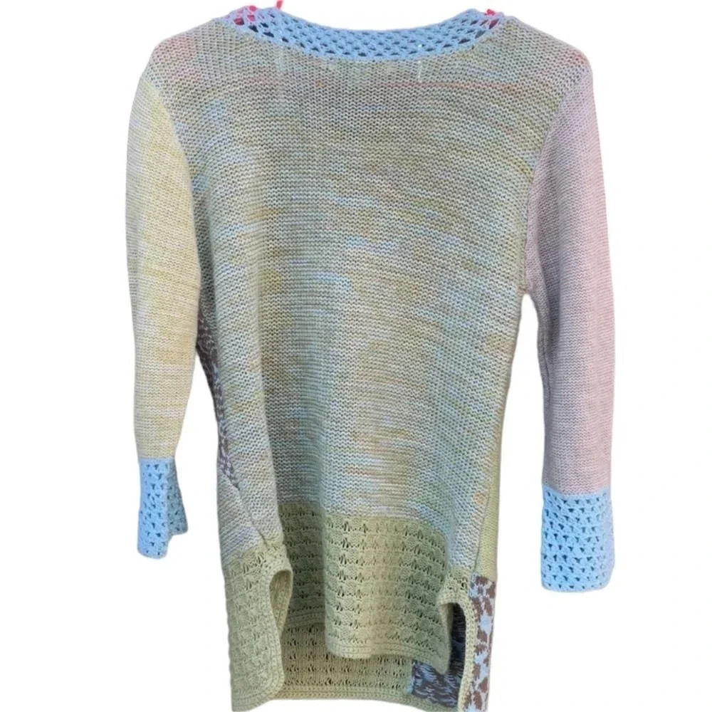 Vintage 90s Coldwater Creek Color Block Patch work  Sweater Womens small - Picture 2 of 5